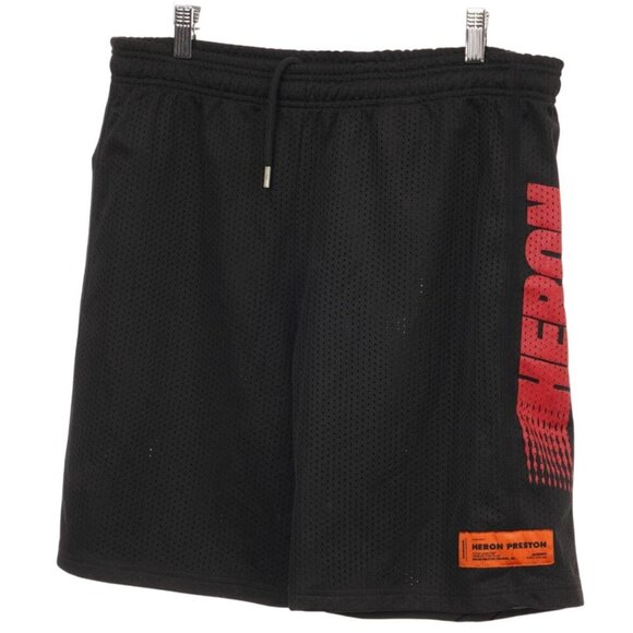 Heron Preston Mens Black Mesh Basket Racing Shorts Logo Basketball L MSRP $380 - Picture 2 of 8